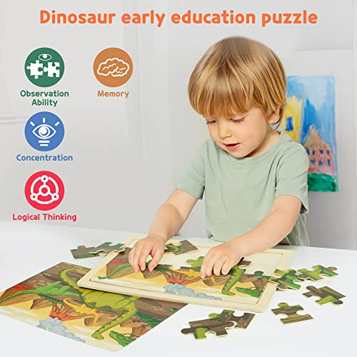 SYNARRY Large Dinosaur Wooden Puzzles for Kids Ages 4-6, 4-in-1 Gift Set - style: Dinosaur
