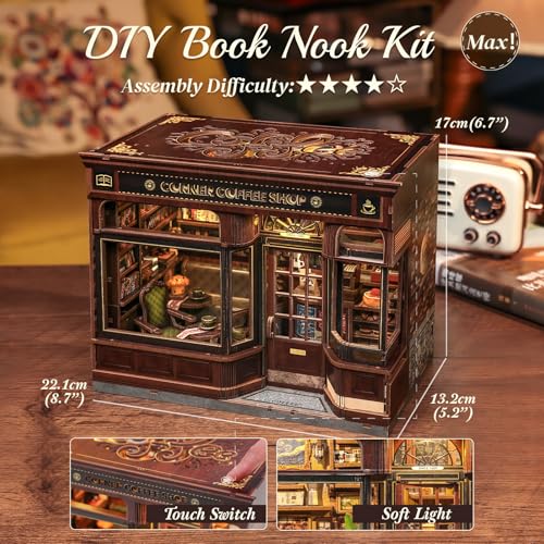 CUTEBEE Book Nook Kit, DIY Miniature House Coffee Shop Dollhouse
