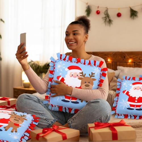 Chunful 6 Sets Christmas Tied Pillow Craft Kit Santa Claus Reindeer Decor - style: Christmas Reindeer