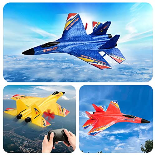 SU27 RC Fighter Plane Beginner Friendly RC Airplane 6-Axis Auto-Stabilizer Remote Control Glider Aircraft Ready to Fly Crash Resistant 2 Batteries - color: Yellow Su27