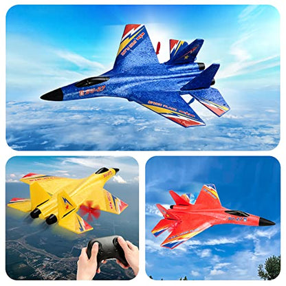 SU27 RC Fighter Plane Beginner Friendly RC Airplane 6-Axis Auto-Stabilizer Remote Control Glider Aircraft Ready to Fly Crash Resistant 2 Batteries - color: Yellow Su27
