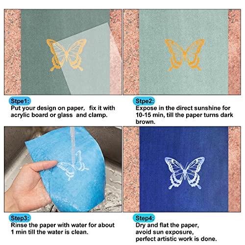 40 Sheets Sun Print Kit Cyanotype Paper, A5 Sun Art Printing Sunprint Paper, High Sensitive Nature Solar Activated Papers for Arts Crafts DIY Project (5.8x8.3 Inch)