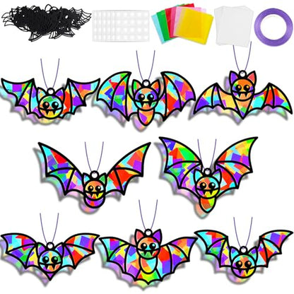 QOUBAI 32 Sets Halloween Bats Suncatchers Craft Kit DIY Window Stained Glass Effect Halloween Bats Paper Crafts Home School Classroom Decoration Kid Birthday Gift Creative Art Project Activity Game - style: Halloween Bat