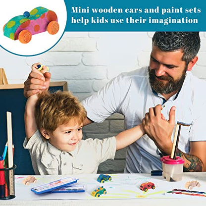 Leitee 24 Sets Wood DIY Car Toys, Unfinished Wooden Cars to Paint for Kids