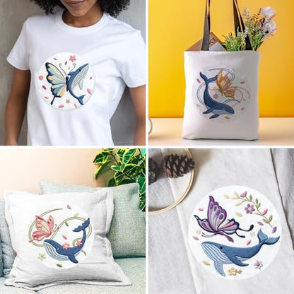 INFUNLY 4 Sets Embroidery Kit for Beginners with Butterfly and Whale Pattern DIY Embroidery Kit for Adults DIY Embroidery Set Cross Stitch Kit for Adults with Plastic Embroidery Hoops Threads Needles - color: Butterfly and Whale