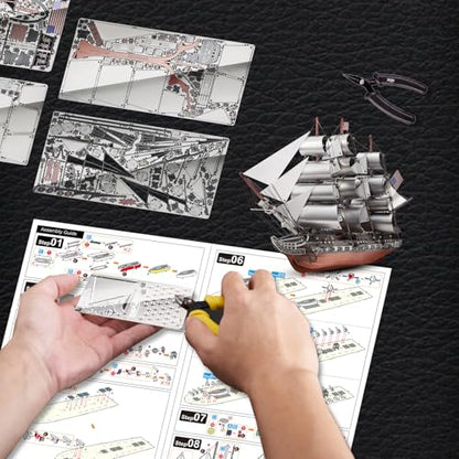 Piececool 3D Metal Puzzles, USS Constitution Sailing Boat Models for Adults Sailing Frigate Warship Sailboat Ship Model Building Kits Hobby Crafts for Adults Creative Gift Ideas Birthday Christmas - style: USS Constitution