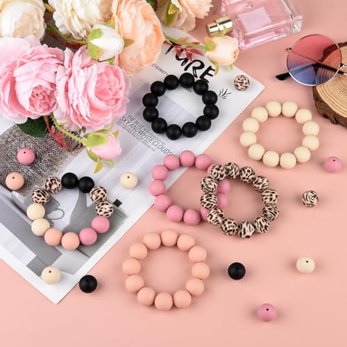 ASTARON 100 Pcs 15mm Dusy Pink Black Silicone Beads for Keychain Making - color: Pink Black