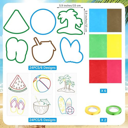 Aneco 24 Sets DIY Summer Suncatchers Craft Kit, Tissue Paper Sign Art Crafts, Hawaiian Hanging Window Ornaments Decor for Tropical Beach Party Holiday Home Activities - style: Summer