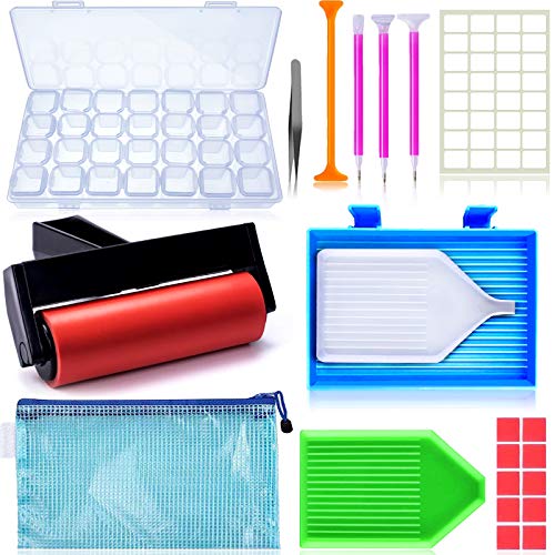 Suptikes 22 Pieces 5D Diamonds Painting Tools and Accessories Kits with Diamond Painting Roller and Diamond Embroidery Box for Adults or Kids - color: Red