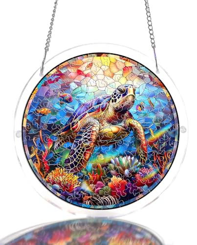 Acrylic Jigsaw Puzzle Suncatcher - Ocean Turtle - color: Ocean Turtle, size: S-7.4in*7.4in