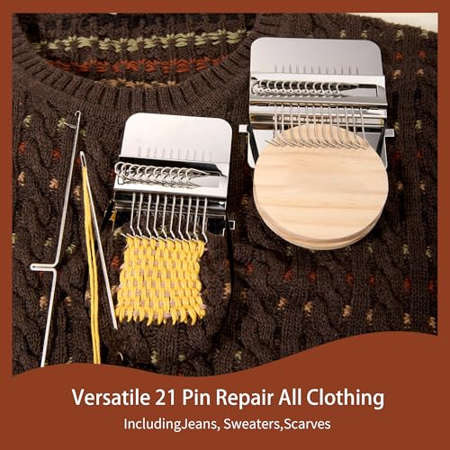 Posyra Darning Loom Kit, Small Knit Patch Maker Tool for DIY Visible Mending of Jeans, Socks & Sweaters, Needle Weaving Sewing Craft Set for Beginners Adults(21 Hooks) - size: 21 Hooks