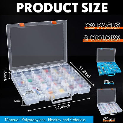 Juexica 2 Pcs 48 Grid Plastic Bead Storage Organizer Box, Clear, Blue - color: Clear, Blue