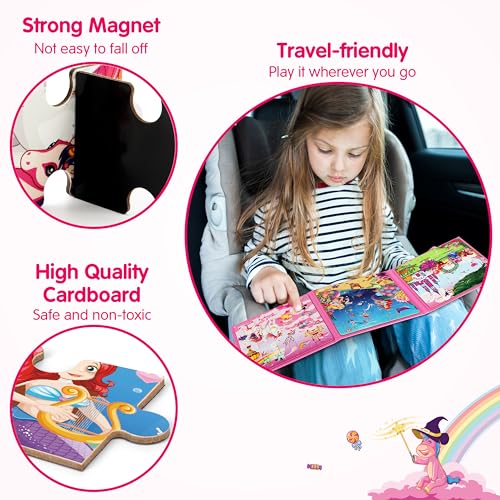SYNARRY Unicorn Mermaid Princess Magnetic Puzzles for Kids 3-5, Travel Toys - style: Princess Mermaid Unicorn