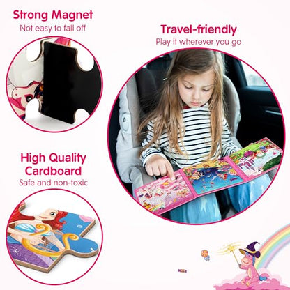SYNARRY Unicorn Mermaid Princess Magnetic Puzzles for Kids 3-5, Travel Toys - style: Princess Mermaid Unicorn