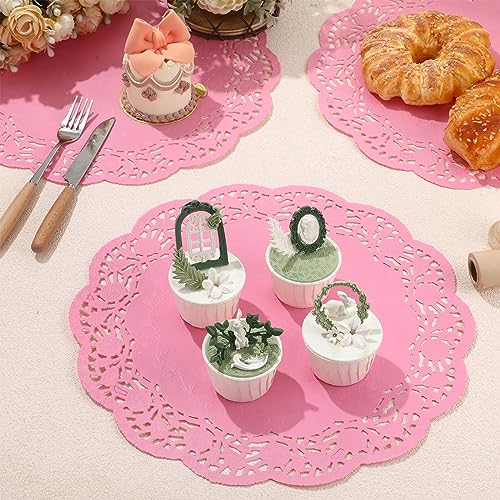 Yexiya 200 Pcs Lace Paper Doilies 14 Inch Round Foil Placemats, Pink - color: Pink