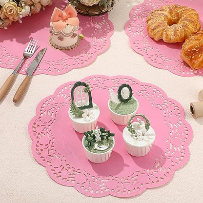 Yexiya 200 Pcs Lace Paper Doilies 14 Inch Round Foil Placemats, Pink - color: Pink