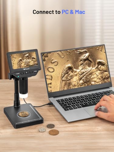 TOMLOV DM4W Microscope with Weighing Scale: 4.3" Digital Coin Microscope with Screen, Error Coin Magnifier with Lights, Weight Scale for Collectors, Jeweler, Students, Compatible with Windows/Mac - size: 4.3-inch