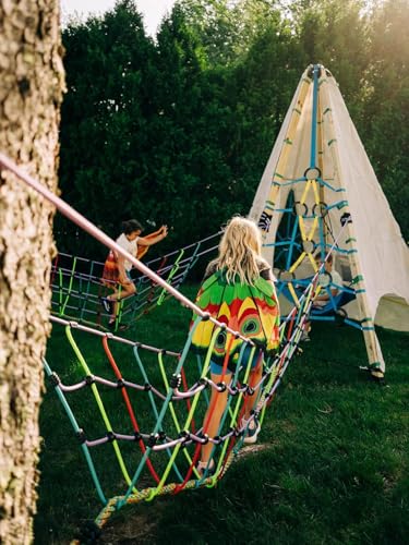 Rambler Rope Bridge - for Kids Outdoor Play, Rope Bridge for Playground, Treehouse and Backyard, Kids Rope Climbing Jungle Gym, 14 Ft UV Protected Nylon Rope, Rated for 250 lbs