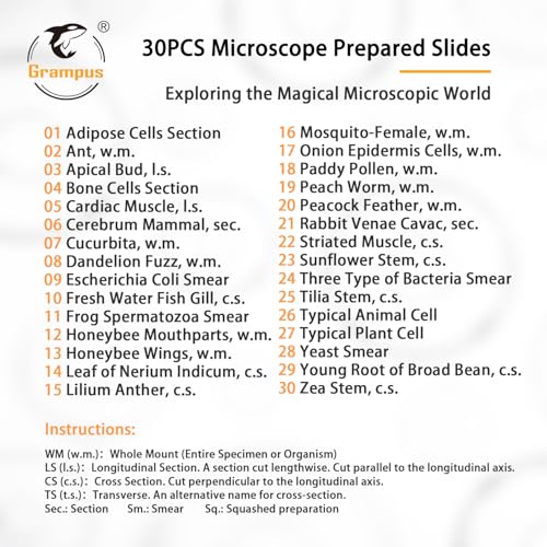 30 Prepared Microscope Slides with Specimens for Kids Students - Animals Plants Insects Microorganism, for Biological Science Lab, Children's Science Education, Homeschool - style: 30PCS Mixed