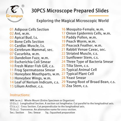 30 Prepared Microscope Slides with Specimens for Kids Students - Animals Plants Insects Microorganism, for Biological Science Lab, Children's Science Education, Homeschool - style: 30PCS Mixed