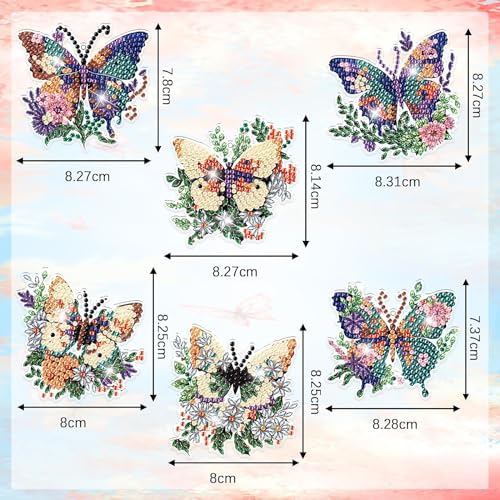 YUE ZHE 6PCS Butterfly Diamond Art Kits for Adults Double Sided Diamond Art Keychains Butterfly DIY 5D Painting Keychains Kits for Adults Beginners DIY Crafts - color: Butterfly style