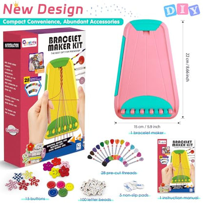 Maynacs Friendship Bracelet Making Kit for Girls 8-12, 28 Pre-Cut Threads - color: Pink/Cyan