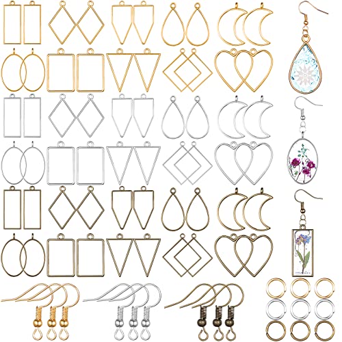 Inbagi 180 Pcs Open Bezels for Resin Jewelry, Hollow Frame Pendants Kit - color: Gold Silver and bronze, size: Classic