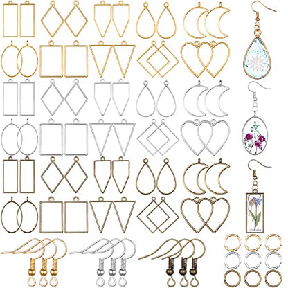 Inbagi 180 Pcs Open Bezels for Resin Jewelry, Hollow Frame Pendants Kit - color: Gold Silver and bronze, size: Classic