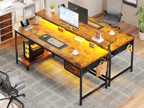 DurayLoly 47.2" Office Desk with Power Outlet & Monitor Stand,Rustic Brown - color: Rustic Brown, size: 47.2 IN