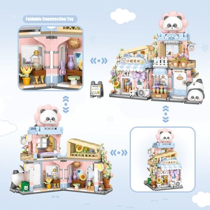 Street View Flower House Shop Mini Building Blocks, MOC Creative Building Toys Cute Panda Building Set for Kids 6-12, Simulation Architecture Construction Toy, Gift Idea for Kids Adults (810PCS) - style: Flowers Shop