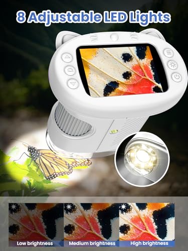 Microscope for Kids, 2.4 Inch Digital Microscope with 1000X Magnification, Handheld Camera Mini Pocket Magnifying Glass, Educational Toys for Ages 3+, White - color: White