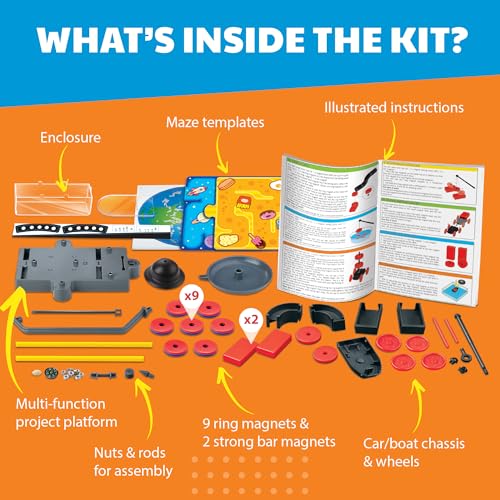 4M Magnet Science Kit for Kids Ages 5+ — 20+ Hands-On Experiments with 40+ Components, Build Maglev Transporter, Magnetic Racer, UFO & Compass Yacht, STEM Educational Toy Gift for Boys Girls - style: Magnet Exploration