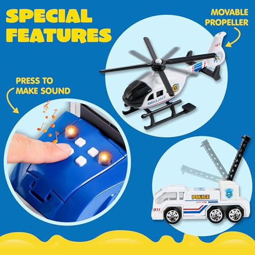 JOYIN 25 in 1 Police Rescue Truck Car Toy Set with Sounds and Lights, Mini Vehicles in Carrier Truck, Play Police Patrol Rescue Vehicle Toy, Birthday Gifts for Over 3 Years Old Boys - style: Police Truck
