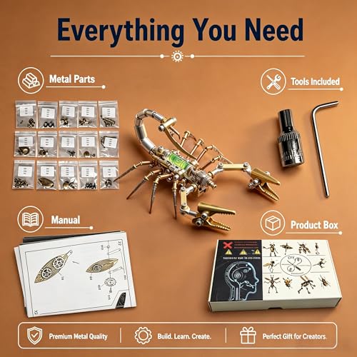 Steampunk Mechanical Scorpion Insect 3D Metal Puzzle 140+ Parts No Glue Screw Assembly DIY Hobby Birthday for Adults Teens 14+(Leveling Scorpion) - style: Leveling Scorpion