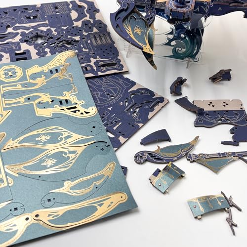 3D Wooden Puzzle for Adults Whale Spaceship DIY Dollhouse Kit - color: Starlight Blue