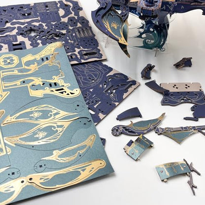 3D Wooden Puzzle for Adults Whale Spaceship DIY Dollhouse Kit - color: Starlight Blue