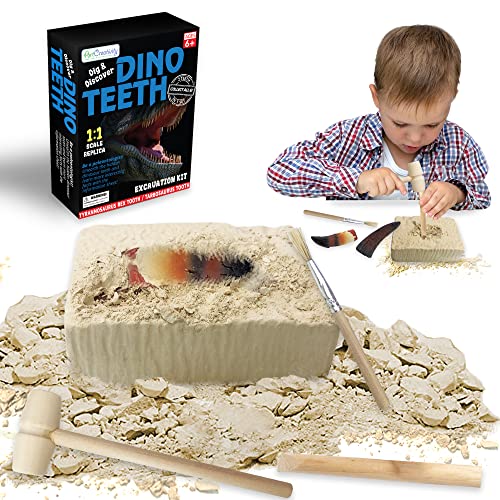 ArtCreativity Dinosaur Dig Kit, T-Rex & Tarbosaurus Fossil Teeth 2-Pack
