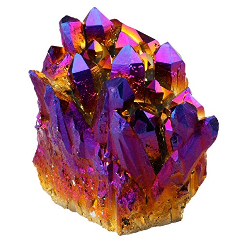 Rockcloud Titanium Coated Crystal Rock Quartz Purple Cluster Geode, 2-3" - color: Purple