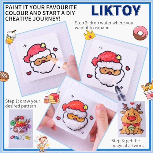 Liktoy 72Pcs Magic Foam Texture Painting Kit, 44Pcs Foam Texture Paper, 24 Colorful Brush, 2 Water Brushes, 3D Effect Texture Painting Set, Ideal for Halloween, Christmas, Birthday Gifts - color: general