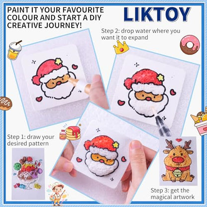 Liktoy 72Pcs Magic Foam Texture Painting Kit, 44Pcs Foam Texture Paper, 24 Colorful Brush, 2 Water Brushes, 3D Effect Texture Painting Set, Ideal for Halloween, Christmas, Birthday Gifts - color: general