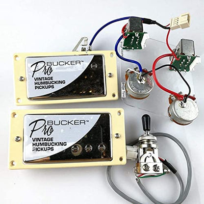 1 Set ProBucker Alnico Bridge&Neck Pickups with Pro Wiring Harness Pots&3 Way Switches for Electric Guitar Chrome(Cream Ring) - color: Chrome(Cream ring)