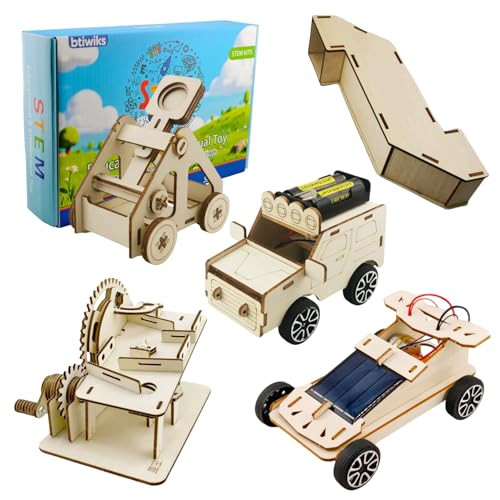 5 in 1 DIY Wooden STEM Kit, Self Assembly Science Experiment Toys, Build Solar Car,Electric Truck,Catapult,Marble Maze,Periscope,Educational Engineering Gift for Kids Boys Girls 8-14 - style: Stem kits-A