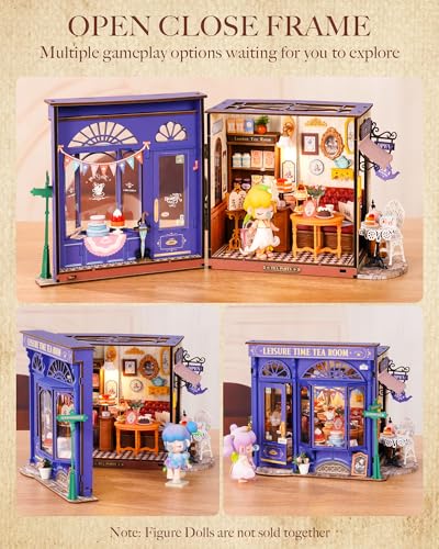 ROBOTIME DIY Miniature House Kit, Bakery Diorama House, Tiny House Kit for Adults, Mini Dollhouse Kit with Furniture Birthday Christmas Craft Hobbies Gift for Family/Friends (Leisure Time Tea Room) - color: Leisure Time Tea Room