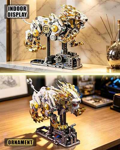 Mechanical Lion Building Set with Light for Adults, Compatible with Lego Lion, 1073PCS Animals Toy with Movable Joints & Display Stand for Home/Office Decor, STEM Collection Toy Gifts for Boys 8-14 - style: Mechanical Lion