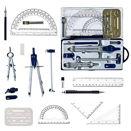 Professional Precision Metal Compass Drawing Kit, Up to 18 Inch Diameter Geometry Drafting Tool Set for Students, Engineers and Architects