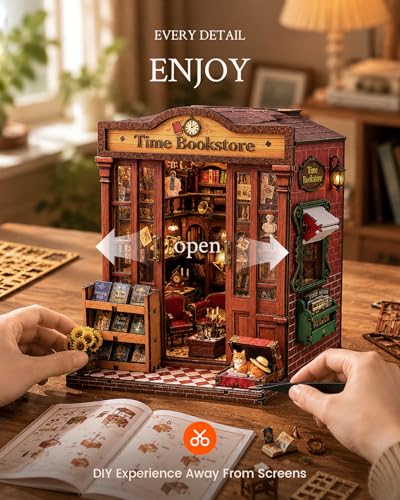 Book Nook Kit DIY Miniature House Kit for Adults, Timeless Library Mini Dollhouse with Furniture & LED Lights, 3D Wooden Puzzle Bookshelf Insert Decor, Creative Gift for Teens, Family & Friends - style: Timeless Library