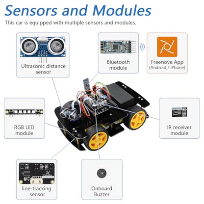 Freenove 4WD Car Kit (Compatible with Arduino IDE), Line Tracking, Obstacle Avoidance, Wireless Control App, Ultrasonic Sensor Motor Servo - color: Without Remote