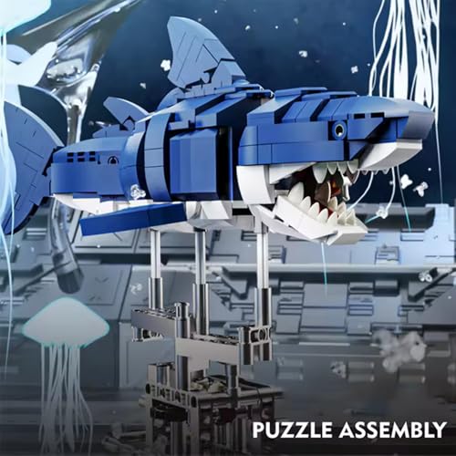 Mechanical Shark Building Set for Boys 12-20 with LED Light and Display Stand, 687 PCS Rotatable Function Sea Animal STEM Toy, Home Decor Gift Adults Teens Kids Boys Ages