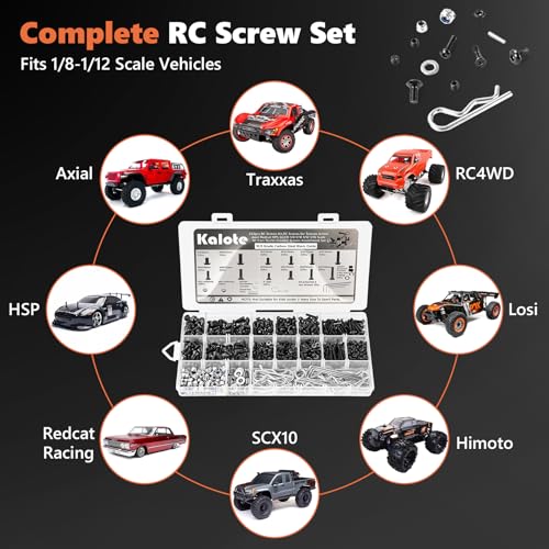 633PCS RC Screw Kit, 10.9 Carbon Steel Hex Bolts for Traxxas Axial - color: 633pcs Black