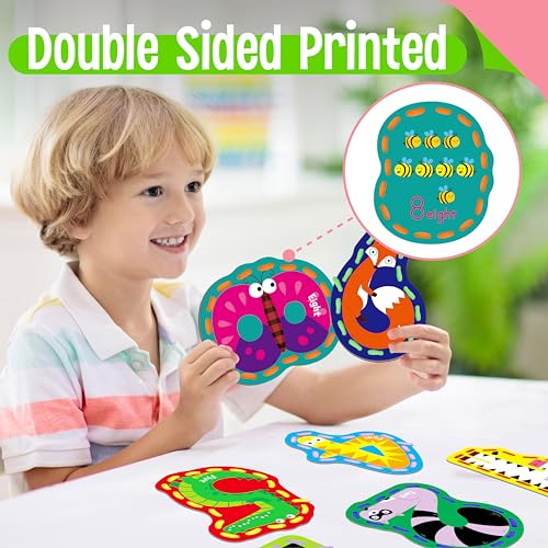 SpriteGru 10 Pieces Number Lacing Cards, 0-9 Double Sided Sewing Cards with 10 Colorful Laces, Imagination Development Lacing Toys Games for Children Educational and Learning Activity - color: Number